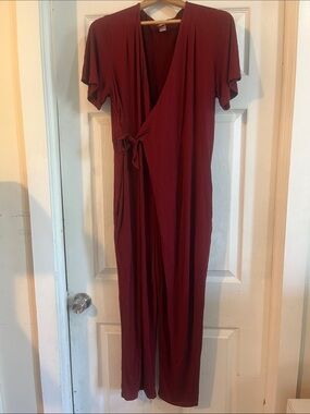 Nom Maternity Burgundy Wrap Jumpsuit
